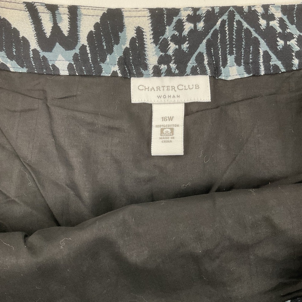 Charter Club Fiji‎ Skirt Sz 16W NWT Blue Black Ikat Print Pleated Cotton Lined - Picture 4 of 7